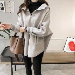 Women's Hooded Sweatshirt Solid Color Half Zipper Pullover With Pockets Loose Comfortable Versatile Casual Daily Wear Sweatshirt