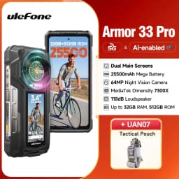 【2025 New】Ulefone Armor 33 Pro 5G Rugged Phone 25500 mAh 512GB ROM 120Hz Dual Screen NFC Android Smartphone MTK Dimensity 7300