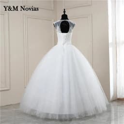 Y&m Novias Customized White O Neck Simple Wedding Dresses Pluse Size Vestido De Noiva Lace Embroidery Ball Gown Robe Mariage