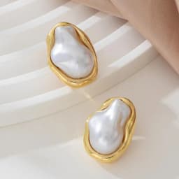 Exquisite Irregular Baroque Pearl Stud Earrings for Women Vintage Gold Color Metal Edged Earrings Jewelry Accessories
