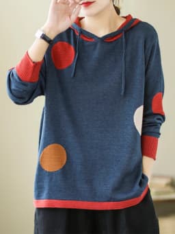 Amax luluE 2024 Winter Women Loose Patchwork Sweaters European Style Ladies Casual Hooded Design Jumpers Vintage Street Pullover
