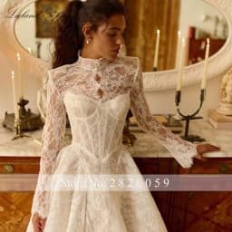 Lceland Poppy Customized Strapless A Line Lace Wedding Dresses Floor Length Illusion Bridal Gowns with Lace Jacket