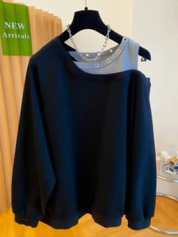 Fake Two Piece Casual Oversized Off Shoulder Sweatshirt Tops Women Designer Hollow Out Sweatshirt Fall Hoodie Jacket Outwear