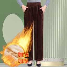 Autumn Winter Middle Aged Women Corduroy Pants Elastic High Waist Casual Straight Pants Large Size Loose Thick Mother Trousers