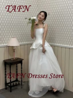 TAFN Simple A Line Wedding Dress Spaghetti Straps Floor Length Bridal Gown Korea Photoshoots 웨딩드레스 Corset Customized