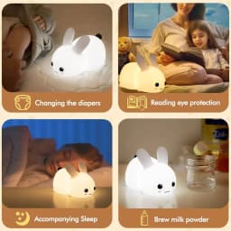 LED Rabbit Night Light Remote Control Dimmable RGB Rechargeable Silicone Bunny Lamp for Children Baby Toy Gift Touch Sensor