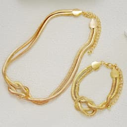 Double Layer Knot Necklace Bracelet Set For Women Gold Color Snake Chain Choker Twisted Chunky Fashion Jewelry Accessories