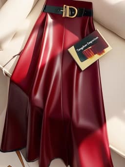 High end goddess style high-end red PU skirt for women 2024 new Leather midi skirt, mid length umbrella skirt