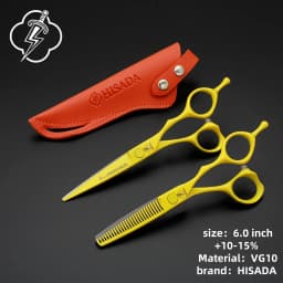 HISADA Hairdressing Scissors 6 Inch Yellow High-End Scissors VG10 Material Is Sharp and Wear-Resistant Scissors Tool