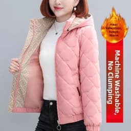 Women's Short down Cotton Jacket Warmth Outerwear Winter Coat plus Size Fluffy Coat Slimming Thickened Long Sleeve Zipper
