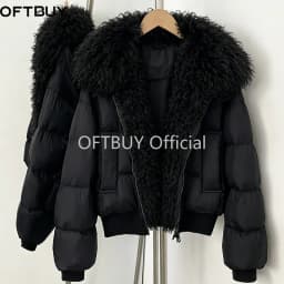 OFTBUY Female New Winter 90 Duck Down Jacket Women Real Lamb Fur Coat Short Warm Natural Fur Clothing Fashion Puffer Outerwear