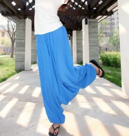 Women Summer Harem Pants Casual Cotton Solid Elastic Waist Wide Leg Pants Bottoms Loose Long Trousers 13 Colors