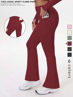 Women's Bell-bottom Yoga Leggings With Pockets Tummy Control High Waist Workout Pants Gym Running