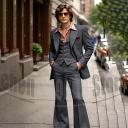 Vintage 3 Piece Men Suit Peak Lapel Single Breasted Tuxedo 70s Disco Groom Custom Bespoke Male Retro Stage Formal Costume Wear