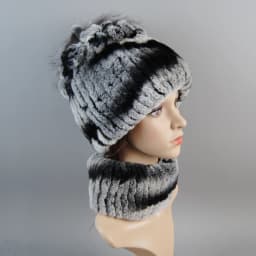 Real Rex Rabbit Fur Hat And Scarf Set Women Winter Knitted Beanie Hat Natural Fur Skullies Beanies Woman Hat Female Cap Elastic