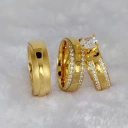3pcs Wedding Engagement Rings Bridal Sets For Men and Women Anniversary Love Alliance Couple Bands 18k Gold Plated Jewelry