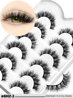 GROINNEYA False Eyelashes 3D Mink Lashes Cat Eyelashes Fluffy Wispy Volume Lashes Fake EyeLashes Natural Lashes Strips Makeup