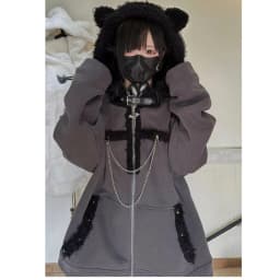 NiceMix Cutecore Jirai Kei Cat Ear Cute Oversized Hoodie Women Y2k Kawaii Zip Up Harajuku Худи Кофта