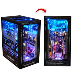 DIY Wooden Book Nook Shelf Insert Miniature Building Kits Cyberrpunk World Bookshelf Assembly Bookend for Adults Birthday Gifts