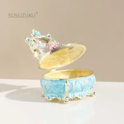 Blue Dressing Table Trinket Box Hinged, Hand Painted Enamel Figurine Collectible, Unique Gift for Home Decor