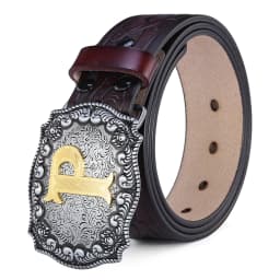 Western Belt Men Genuine Leather Belts for Men Women Cowboy Cowgirl Big Letters Buckle Gold Male Belts Long Black Brown Quality