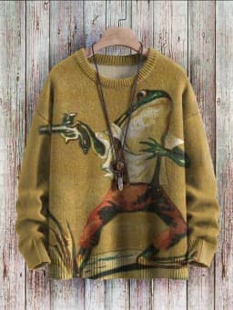 Cute Fox View Art Pattern Print Casual Knit Pullover Sweater Women For Men Sweater
