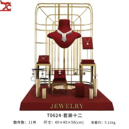 Jewelry Display Frame Necklace Display Window Portrait Wine Red High-Grade Metal Ring Earring Jewelry Display Frame