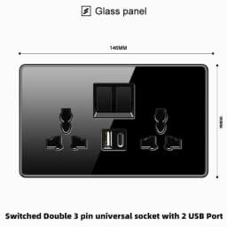 ELEGAN UK Socket Black 16A/20A/45A Full Glass Wall Switch USB type-c Tempered Crystal Panel Electrical Outlet Home Improvement