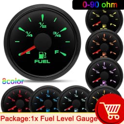 0-90ohm 52mm Fuel Level Gauge 8 Color BackLight for Oil Tank Level Float Sensor 0-90 ohm Car Boat Marine Yacht 12V