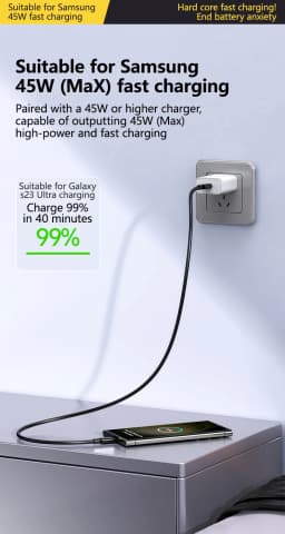 Original PD Cable For Samsung S22 S21 S20 FE S23 Ultra 45W Super Fast Charging A52 A53 A54 5G Note 20 Uitra 25W USB Type C Cable