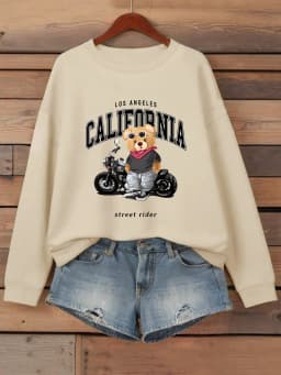 Street Rider Cool Bear Pattern Women Sweatshirt O-Neck Autumn Streetwear Unisex Jogging Casual Clothes Loose Fleece Pullover