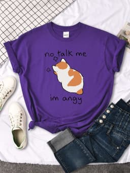 No Talk Me Cute Angy Cat T-Shirt Woman Solid Tops Women Harajuku Style Casual Tees Oversize Soft Female Short Sleeve