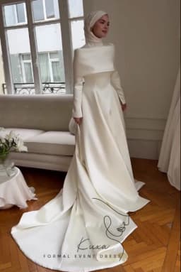 KUXA Customized Muslim Elegant Wedding Dresses A-Line Floor-Length Full Sleeves Buttons Pleated فساتين طويلة 2026