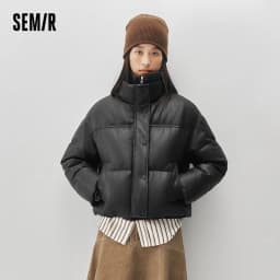 Semir Women Down Jacket 90 Percent Down Fill PU Faux Leather Loose Fit Urban Casual Style Puffer Shape 2026 Winter Cold Weather