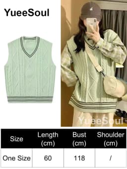 Green Knit Vest Printed Sleeveless Pullover Oversized Women Sweater Vest 2026 New Y2K Vintage Knitwear Women's Autumn Clothing