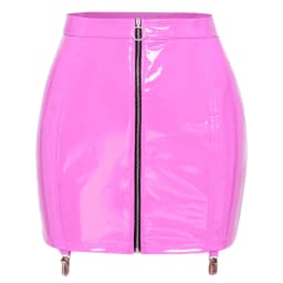 Womens Front Zipper Back Bodycon Mini Skirt Wet Look PU Leather Latex Miniskirt Sheer Floral Lace-up Sexy Gothic Skirts Clubwear