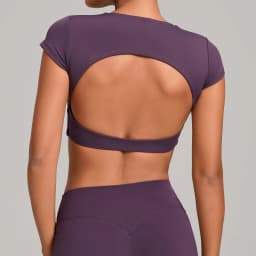 Gym Workout Clothes Backless Running Sports Top Double-layer Stitching No Chest Pad Yoga Wear Fitness Short Sleeve for Women