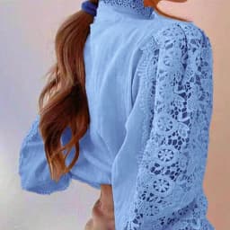 New Women's Long Sleeve High Neck Chic Blouse, Lace Paneled Hollow Sleeve Elegant Top, Vintage Fashion Office Lady Outfits