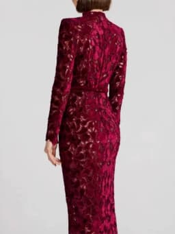 Leisure and comfortable lace jacquard round neck long sleeved slim fit dress socialite style banquet evening gown