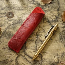 Genuine Leather Pencil Bag with Flower Embossed Leather Boy's and Girl's School Students Pen Holder Simple Retro Pencil Bag