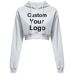 Customized Logo Print Crop Hoodie Women Spring Autumn Pullovers Ladies Solid Color Drawstring Hooded Full Sleeve Sweatshirt
