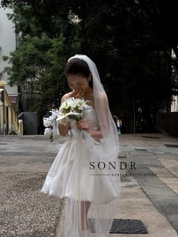 Sondr Customized Strapless Korean Short Wedding Dresses Photos Shoot Corset Back Bride Dress Taffeta Mini Bridal Gown