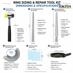 6PCS Ring Sizing Tool Kit Jewelry Ring Mandrel Set Hammer Ring Sizer Gauge Measuring Belt Polishing Cloth for Repair Making