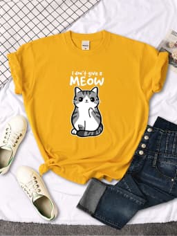 I don't Give A Meow Funny Cat Cartoon Animal Print T-shirts Ladys Oversize Comfortable Kawaii Top Womens Soft Skin-friendly Tees