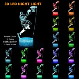 Nighdn Basketball Man 3D Lamp Night Light Brightness Adjusted USB Batteries Powered Table Lamps Boys Girls Kids Christmas Gift