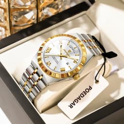 POEDAGAR Luxury Man Watch Waterproof Luminous Week Date Wristwatch For Men Stainless Steel Fashion Quartz Men's Watches+Box Gift