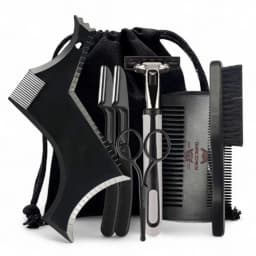 Gracemen Beard Template Kit - 11 in 1 Grooming Suit for Men - Beard Stencil & Brush & Comb & Razor & Scissors with Storage Bag
