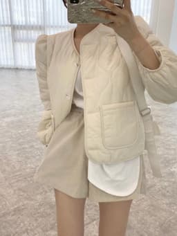 White Thickened Cotton Jacket Women's Chic Winter New Style Elegant round Neck Bubble Sleeve Warm Coat Korean Style Loose Fit