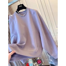 Extra Large Size Loose Women's Sweatshirt Pastel Purple Splice Design Simple Style Spring Autumn Casual Comfortable Top
