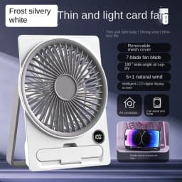 Ultra Thin Mini Fan USB Rechargeable Card Fan LCD Digital Display 6-speed Adjustment Hanging Stand Dual Use Desktop Fan